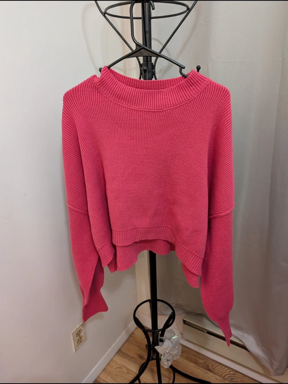Free People Pink Cropped Crew Sweater Size XL